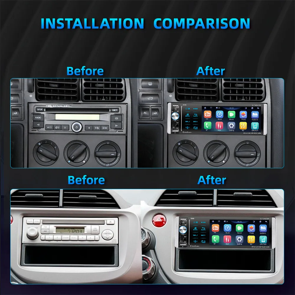 1 Din Autoradio Bluetooth Mp5 Player 5.1 Inch Car Radio Stereo Ips Touch  Screen With Wireless Carpl