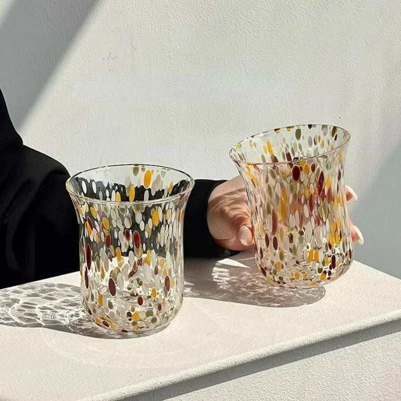 Creative Embossed Glasses Cups,Colorful Spotted Glass Cup,Vintage Whiskey Glass Cup,Perfect for Juice Water,Party Kitchen Tools