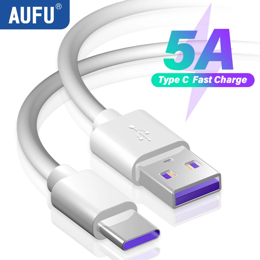 

AUFU 5A USB Type C Cable For Huawei Honor White USB cable Fast Charging Charger Wire Cord For Xiaomi Poco Oneplus Samsung 2M