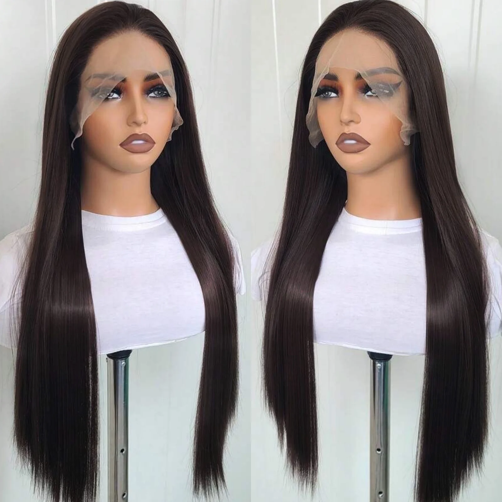 Synthetic Wig Long Straight Lace Front For Women Dark Brown