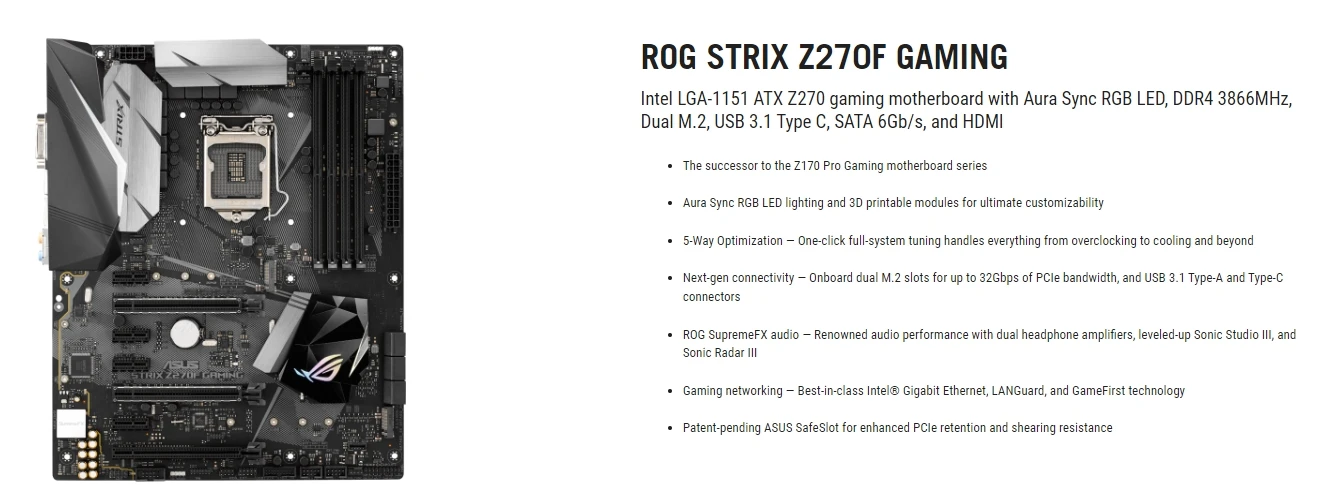 【動作品】Core i7-7700K＋ASUS ROG STRIX Z270F Amazon | ASUSTeK Intel Z270搭載 マザーボード LGA1151対応 ROG