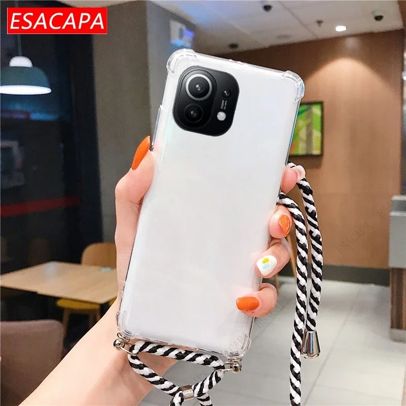 Lanyard Neck Strap Cord Rope Transparent Soft TPU Shockproof Phone Case