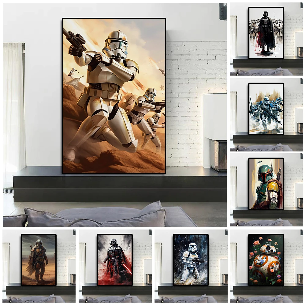 Disney Superhero Darth Vader Acquerello Tela Pittura Astratta Boba Fett Graffiti Poster Cartoon Wall Art Room Decorazione Della Casa