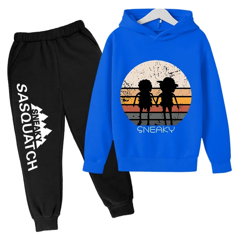 thumbnail image 1 of Conjunto de sudadera con capucha y pantalones de polar para niños, conjunto de 2 piezas, chándal, estampado de cabeza grande de Sasquatch furtivo, 1 of 5