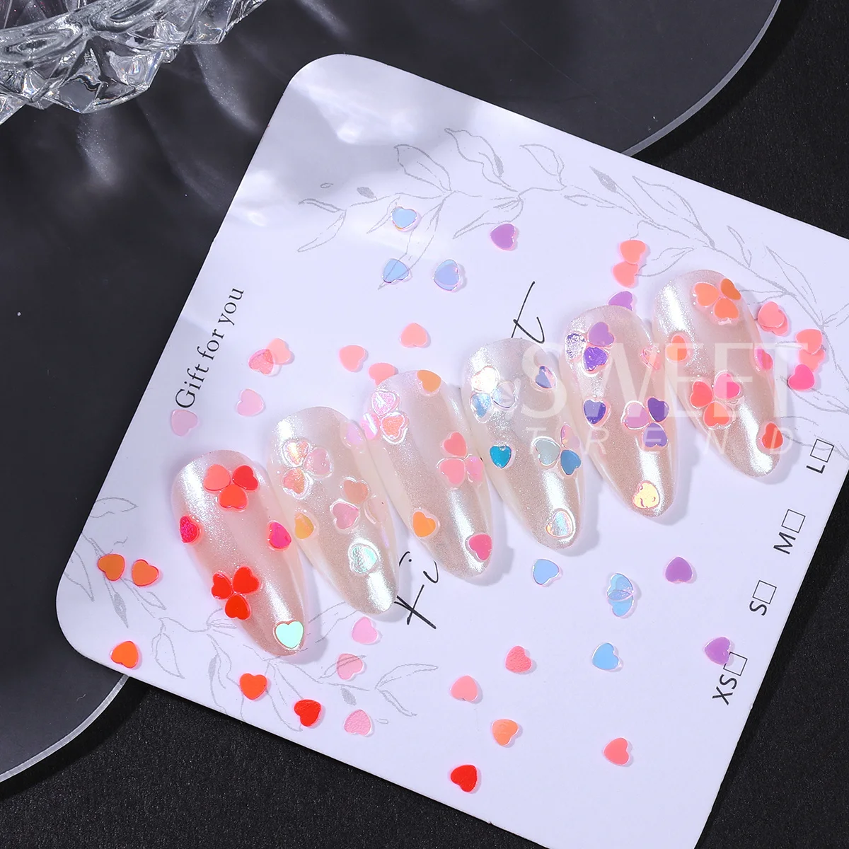 12pcs Pink Purple Series Heart Nail Sequins Iridescent Macarons Color Love Slices Spangles DIY Valentine Glitter Flakes Manicure