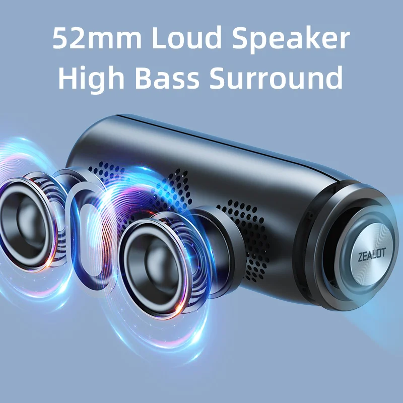 ZEALOT S51 Powerful Bluetooth Speaker Bass Wireless Speakers Subwoofer Waterproof Sound Box Support TF, TWS, USB Flash Drive 3