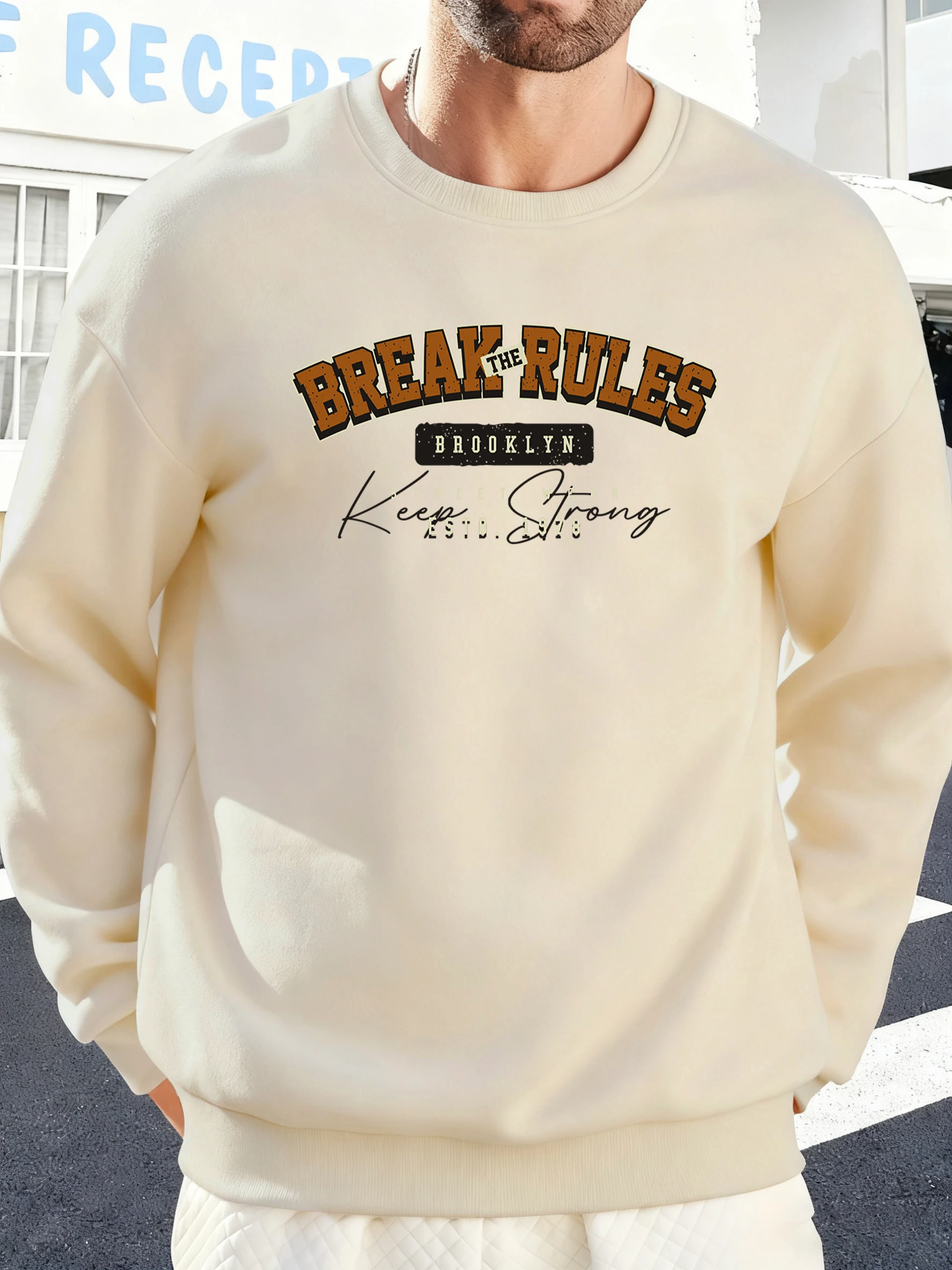 Brooklyn Break The Rules Baskılı Erkek Sonbahar Kazak Günlük Bisiklet Yaka Sokak Giyimi 12 Renk Sokak Giyimi Polar Yumuşak Kazak