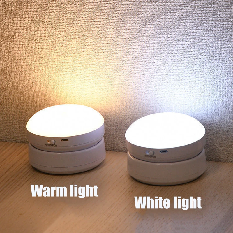 360° PIR Motion Sensing Light Round Energy Saving Bedroom USB Rechargeable Night Lamp Closet Bedside Stairs Induction Smart Lamp