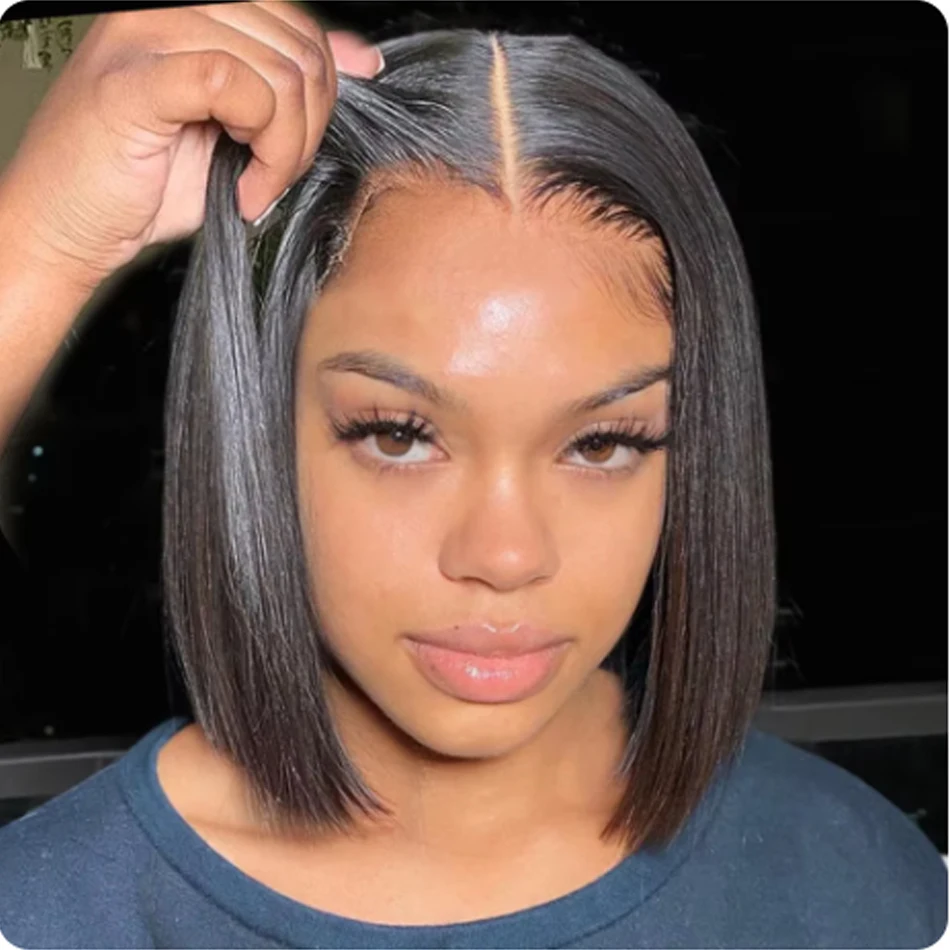 8-16 Wear And Go Wigs Glueless Ready To Wear Human Hair Bob Straight HD Transparent Lace Frontal Wigs For Women Pre plucked 250%
