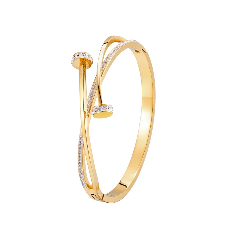 

New Unique Double Crystal Nail Head Cross Stainless Steel Bracelet For Woman Love Wedding Gift Bangle Jewelry Wholesale