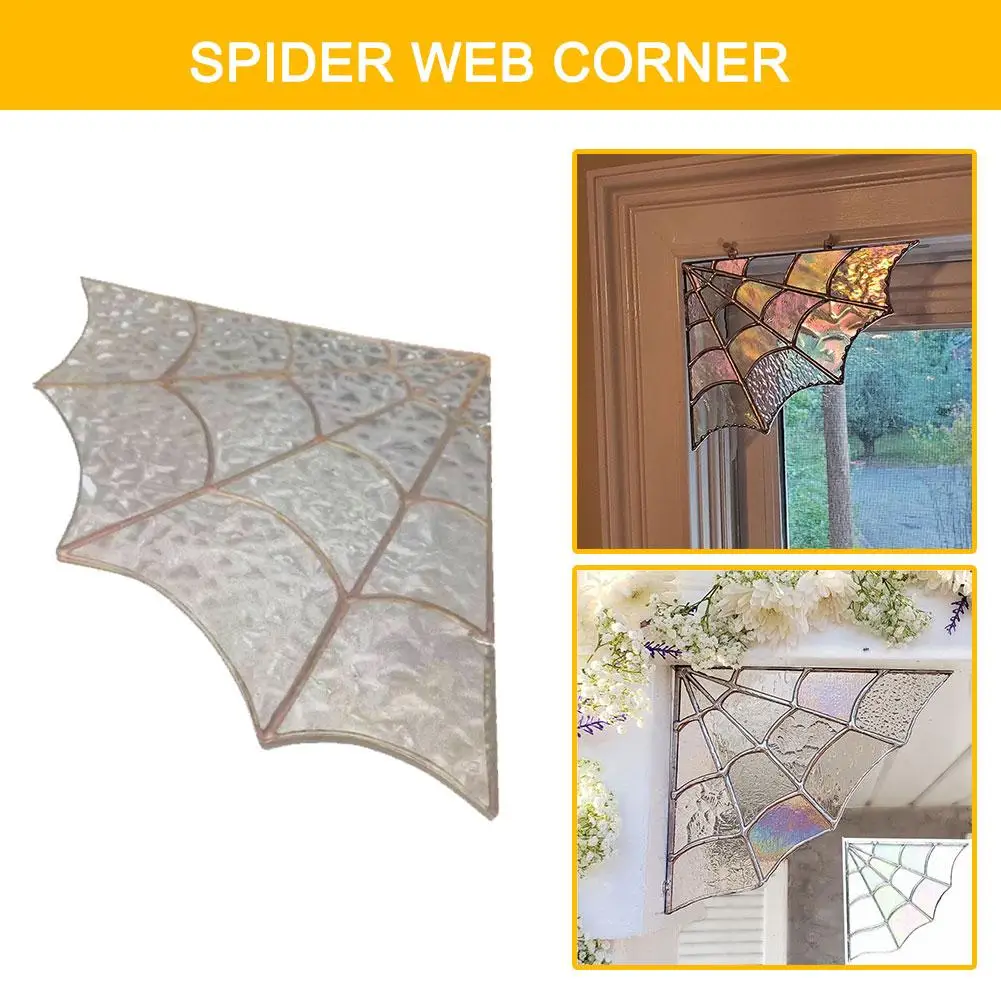 20x18cm Creative Spider Web Door Top Halloween Corner Spider Colored Glass For Home Window Hang Bedroom Living Room Door