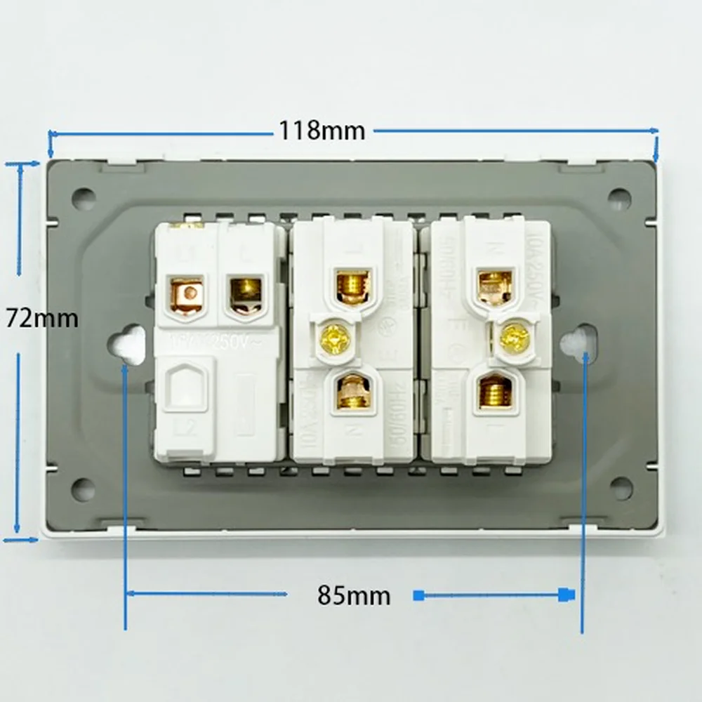 멜러리 20A 브라질 전기 플러그 파워 월 USB 타입 C 소켓 압력 스위치 유리 패널 118 직사각형 콘센트 가정용 사무실용