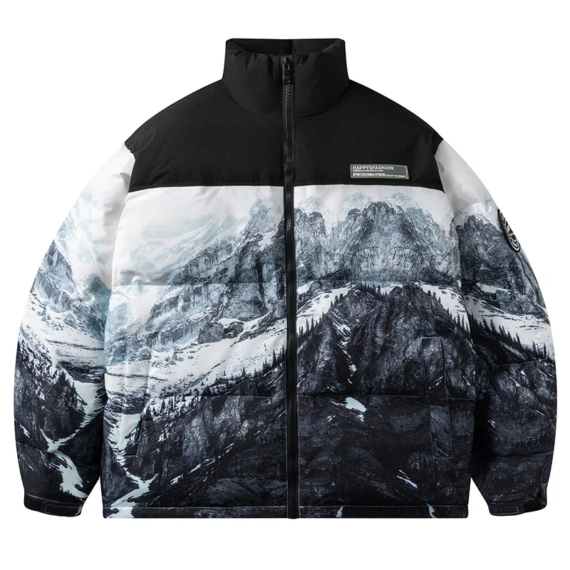 New Winter Snow Mountain Printed White Duck Down Jacket Men's Jacket Lightweight Warm Windbreaker Puffer Coat Plus Size