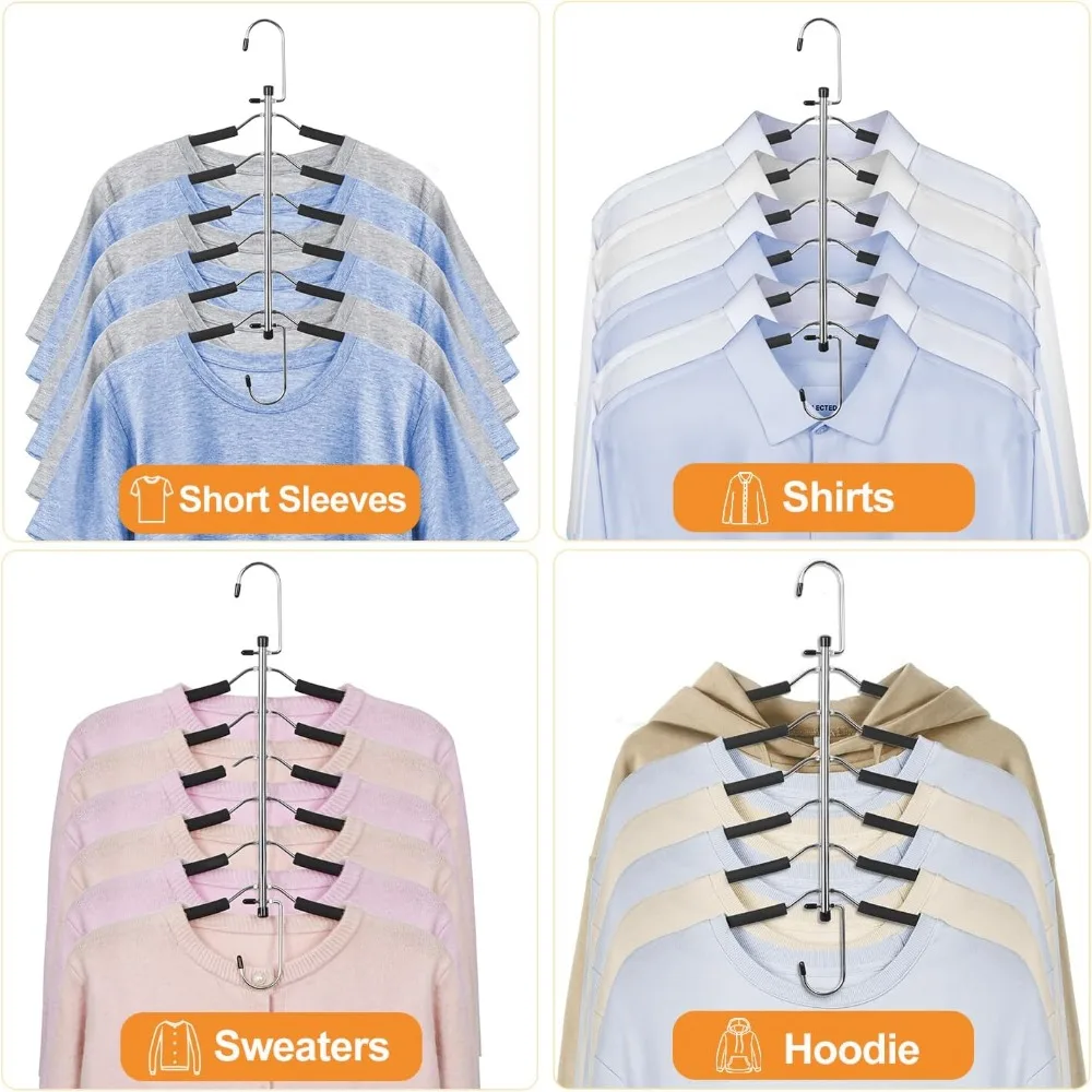 Clothes Hanger Space Saving, 6 Tier Shirt Coat Hangers Space Saving No Bump Shoulder Hangers with No Slip Foam Padded Hangers C