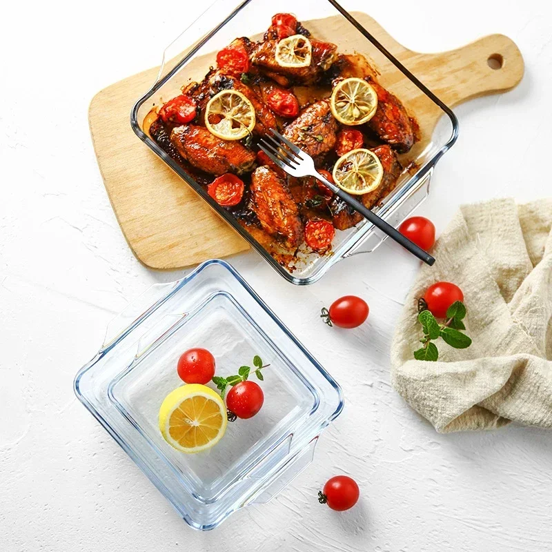 Transparent Microwave Oven Bakeware Glass Saucepan Tray Large Household Capacity Dinner Binaural Plate Storage Tablewar