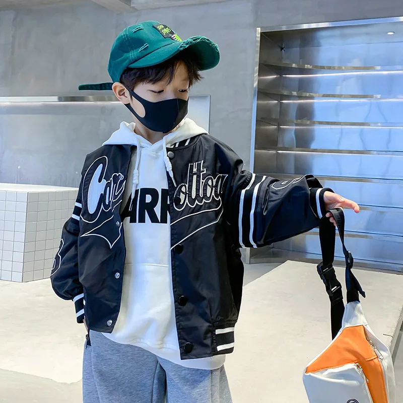 

Casual Boys Spring 2022 New Letter Printing Embroidered Hip-hop Children's Jackets Kids Popular Stain Bomber Baseball Jackets