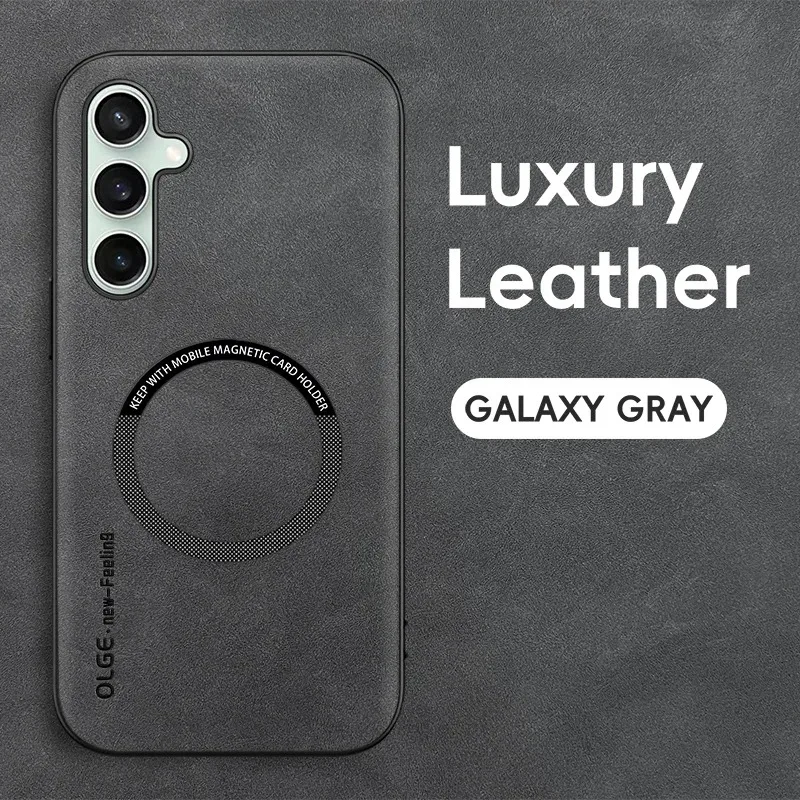 Leather Magnetic Case with MagSafe Compatibility - Shockproof & Wireless Charging Back Cover