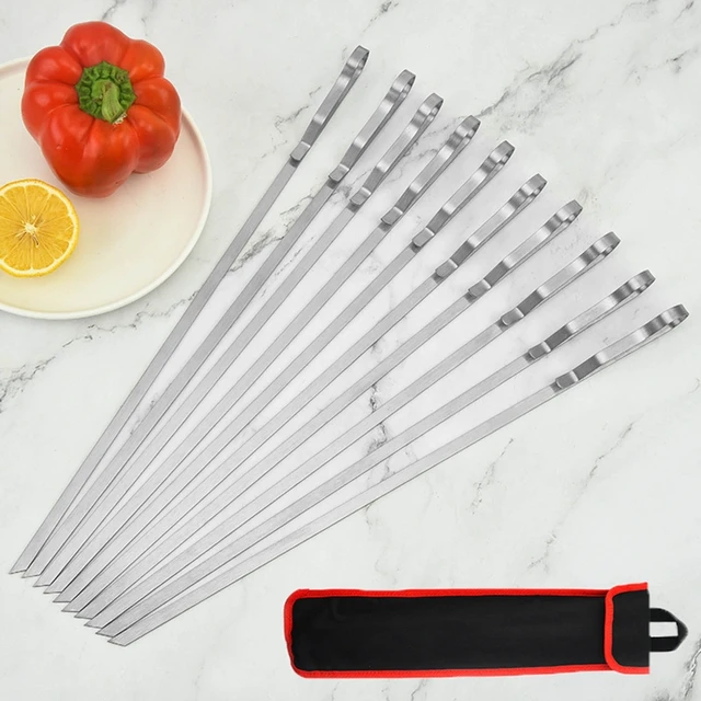 Nem Tapadó Bbq Fém Grillező Nyársai Újrafelhasználható Rozsdamentes Acél Grillnyílások Hosszú Fogantyú