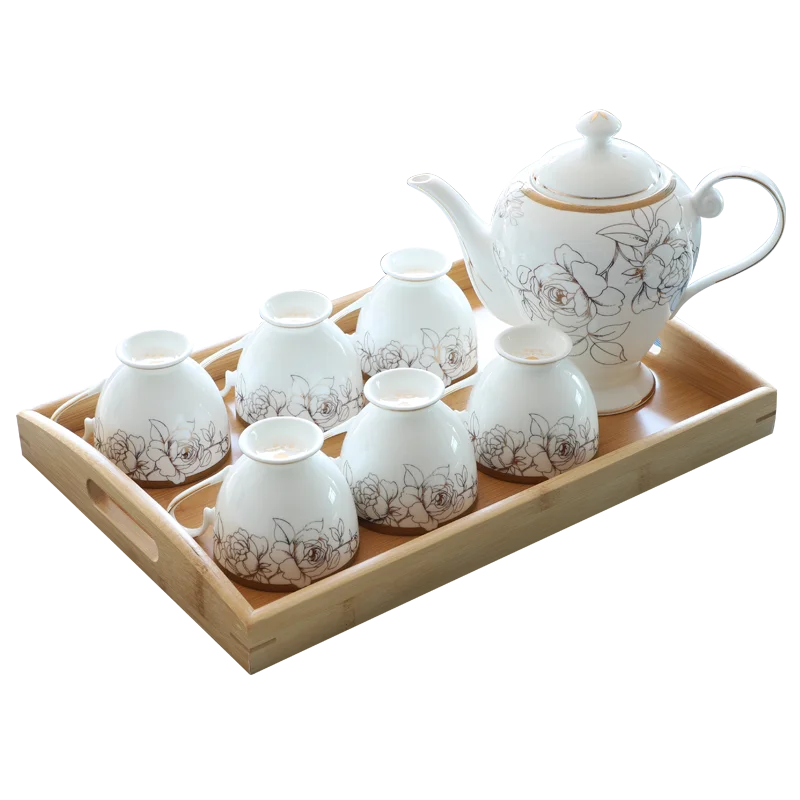 8pcs Set. Fine Bone China Espresso Cups Set, Porcelain Gold Floral Tea