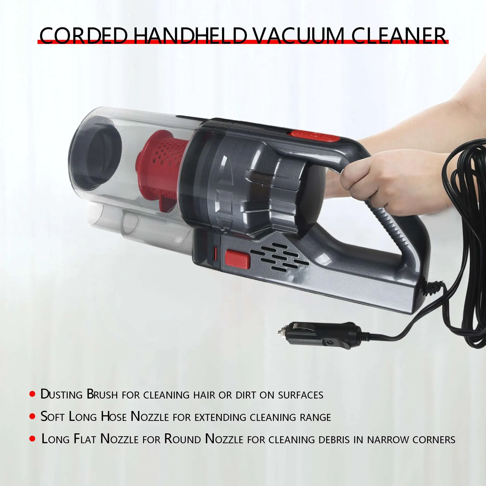 경량 휴대용 DC 12V 유선 자동차 진공 청소기, 150W, 6000PA, 강력한 흡입력, 콘센트 전원, 습식 및 건식 핸드헬드 자동