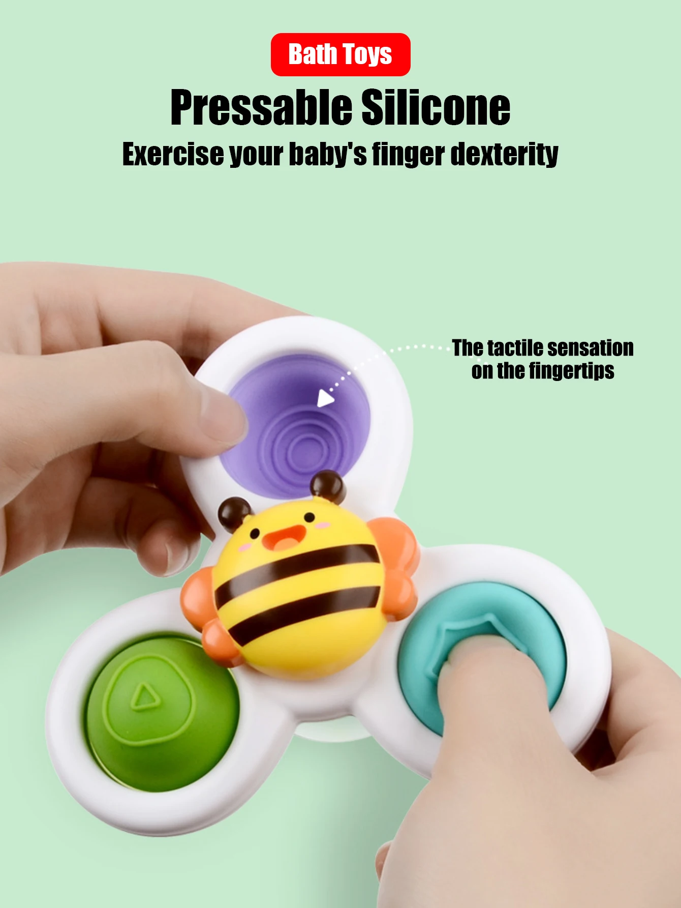 3Pcs Suction Cups Spinning Top Toy For Baby Game Infant Teether Relief Stress Educational Rotating Rattle Bath Toys For Children 2
