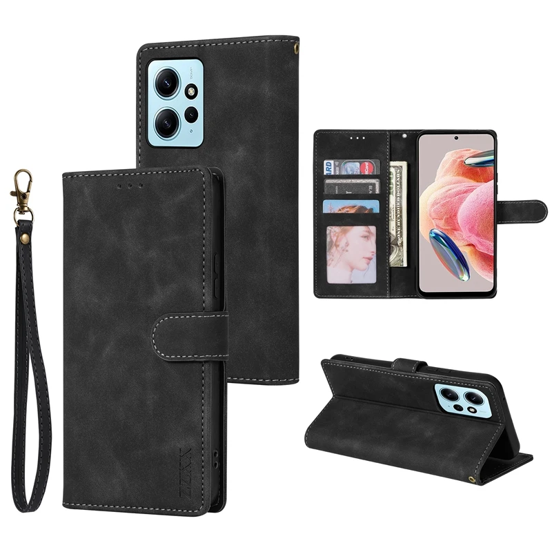 Leather Magnetic Flip Wallet Case with Hand Rope