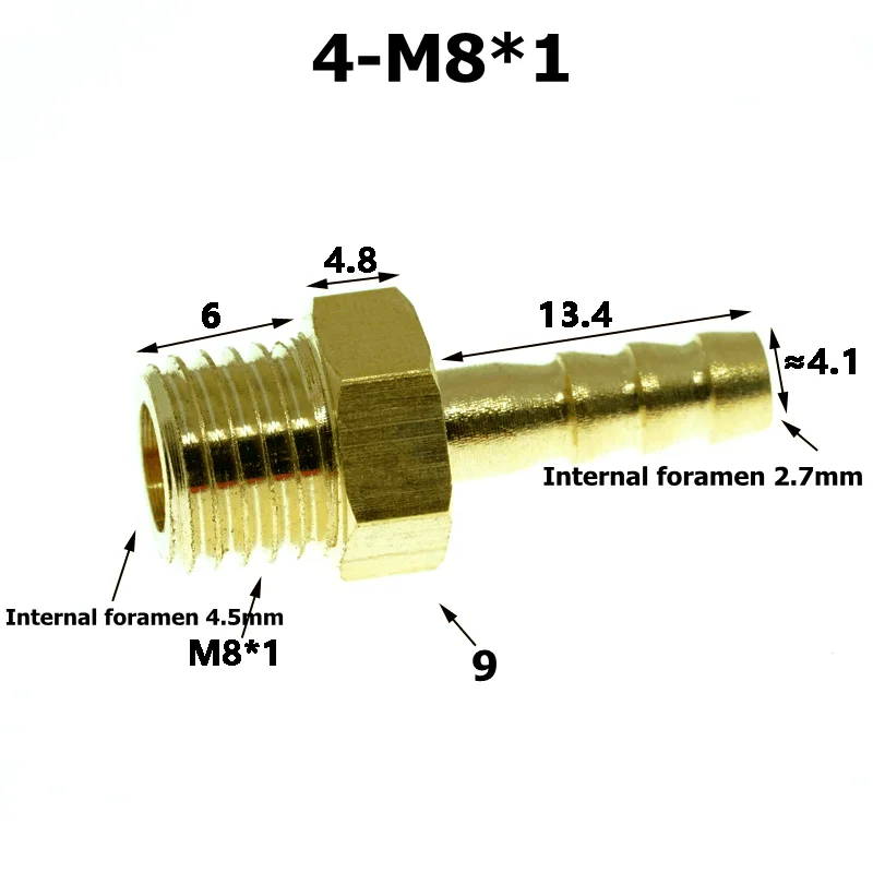 5 Raccordi Ottone Per Tubi - Filettatura M4 M5 M6 M8 A Barba 3mm 4mm 5mm 6mm 8mm