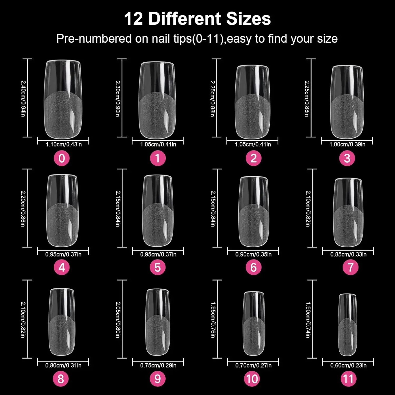 240PCS square nail tips full cover half matte false nails 12 sizes acrylic medium press on nails box for home DIY salon