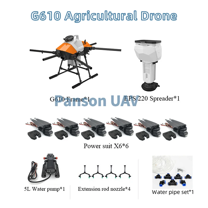 

Agriculture sprayer frame eft G610 6 axis aircraft 10L 10KG agricultural sprayer nozzle foldable propeller Hobbywing motor X6