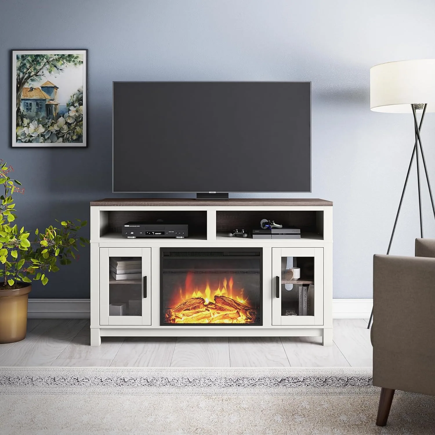 Ameriwood Home Carver Electric Fireplace TV Stand for TVs up to 60" Wide, White 2