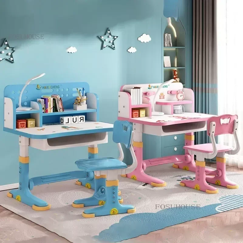 Plastic Children's Study Table Primary School Desk Liftable Student Writing Kids Table Household Desk and Chair Set for Kids