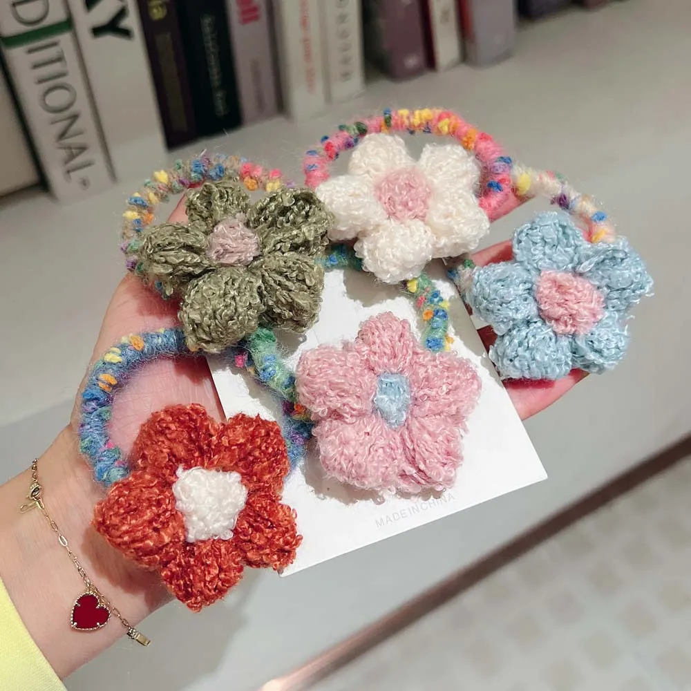 

Wool Flower Elastic Hair Band For Women Hair Tie Hair Elastic Hair Accessories For Girls Rubber Band For Hair Scrunchies