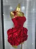 Rouge noir femmes Sexy licou pleine fleurs 2 pièces moulante Mini robe de pansement célébrer discothèque fête d'anniversaire tenue