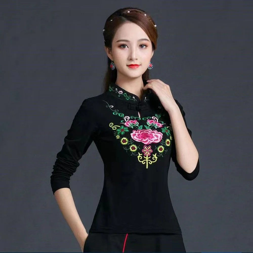 Chinese Style Clothing Women Hanfu Vintage Shirt Ethnic Tunic Patchwork Blouse and Top Women Ladies Chinese Tops