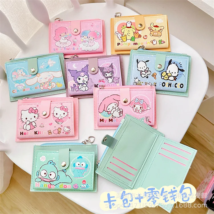 Cute Sanrio Hello Kitty Kuromi Cartoon Wallet Kawaii Pochacco Cinnamoroll Mymelody Multi-Card Slot Purse Change Purse Girls Gift large capacity pu leather notebook multi card slot loose leaf zip bag planner envelope wallet multi function storage bag