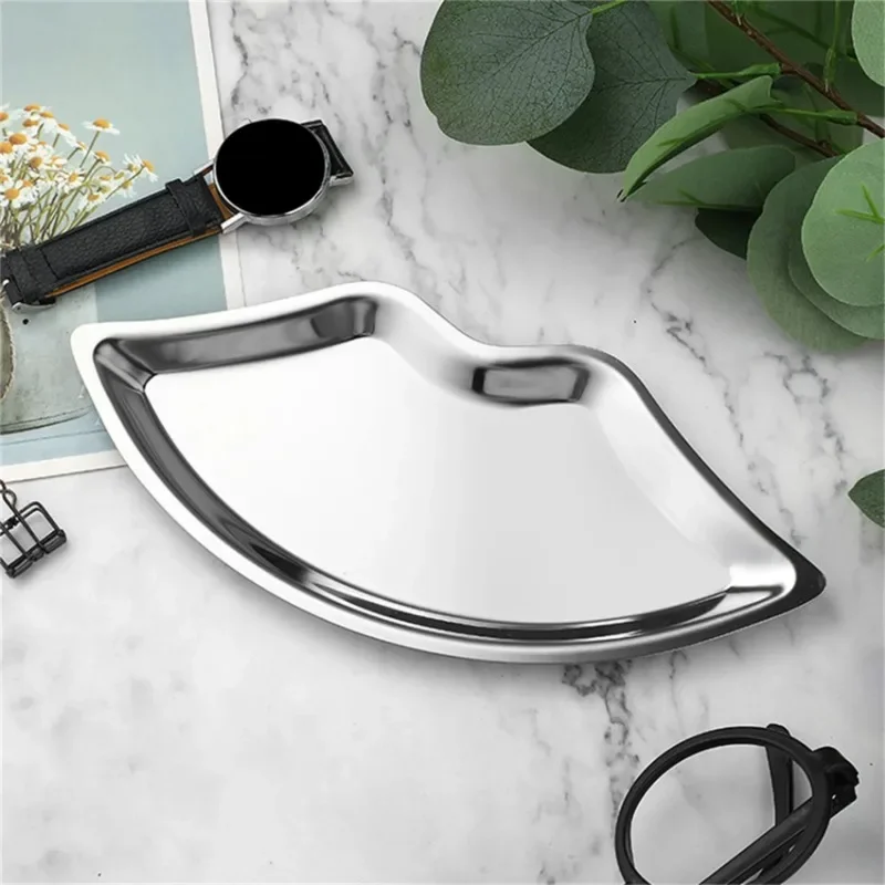 Korean Style Ins Style Stainless Steel Lip Shaped Jewelry Tray Home Cosmetics Metal Tray Female Jewelry Storage Tray Decorative 2