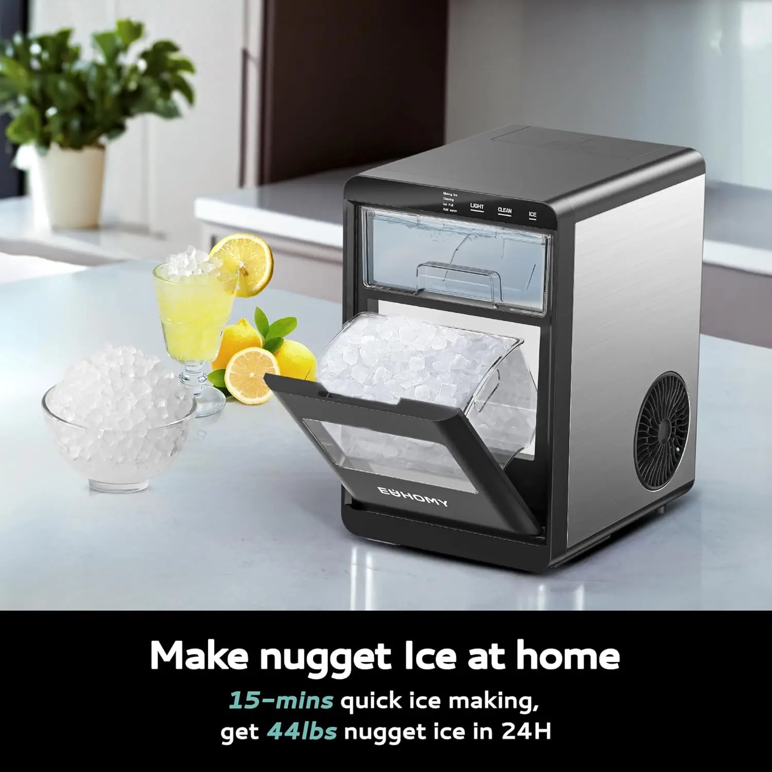 Nugget Maker Countertop, 44Lbs/24H Pebble Maker Machine, Self-Cleaning Pellet Machine with Ice Scoop&Basket, Sonic C 2