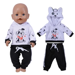 Doll Outfits for 17 Inch Dolls Lovly Dog Sports Suit Hoodies with Trousers Baby Girl Birthday Gift 13 Inch Reborn Doll Costume