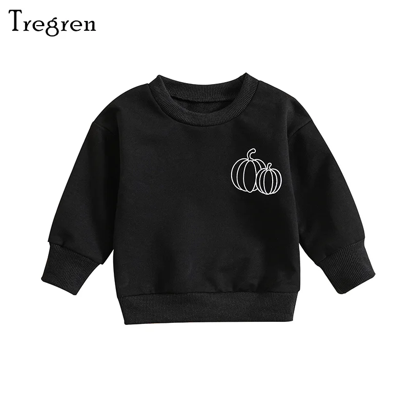 

Tregren 0-3Y Toddler Baby Boys Halloween Sweatshirts Black Long Sleeve Pumpkin Print Pullover Crew Neck Top Casual Fall Clothing