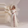 Elegant Appliques Wedding Dresses Off Shoulder A Line Woman's Sexy Bride Gowns Illusion Long Sleeve Split Vestidos Customized 1
