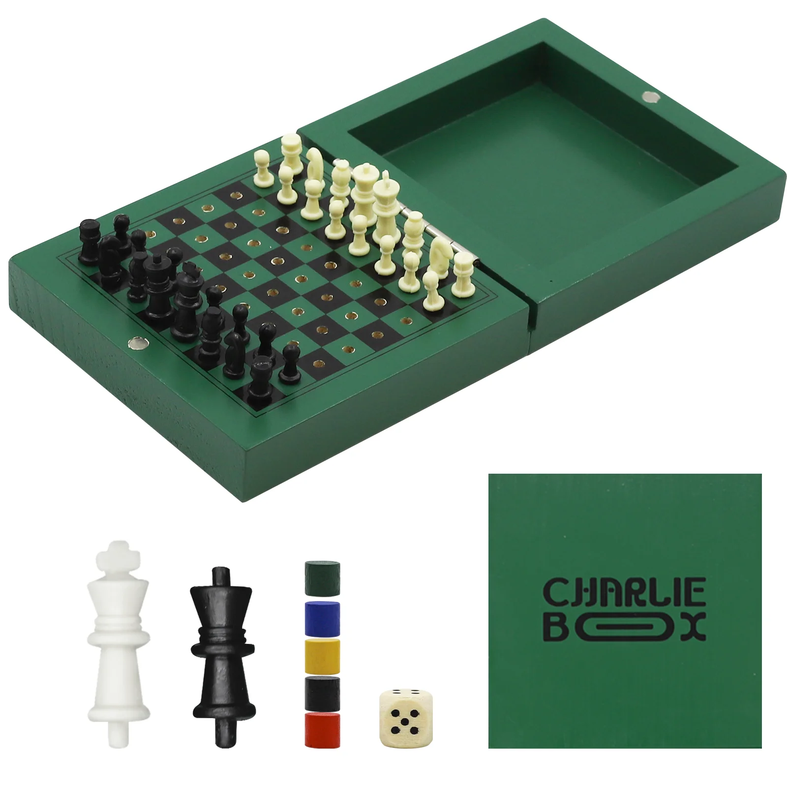 TUNJILOOL Mini Portable 3 in 1 Wooden Chess Board Folding Wooden LUDO Chess Checkers Games For Kid And Adults Travel Camping Toy 4