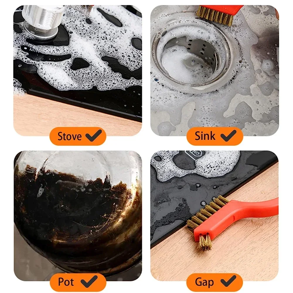 Cepillo de limpieza de alambre de acero inoxidable/latón/cerdas de nailon, removedor de óxido de pulido, herramienta de limpieza de fregadero de estufa de cocina