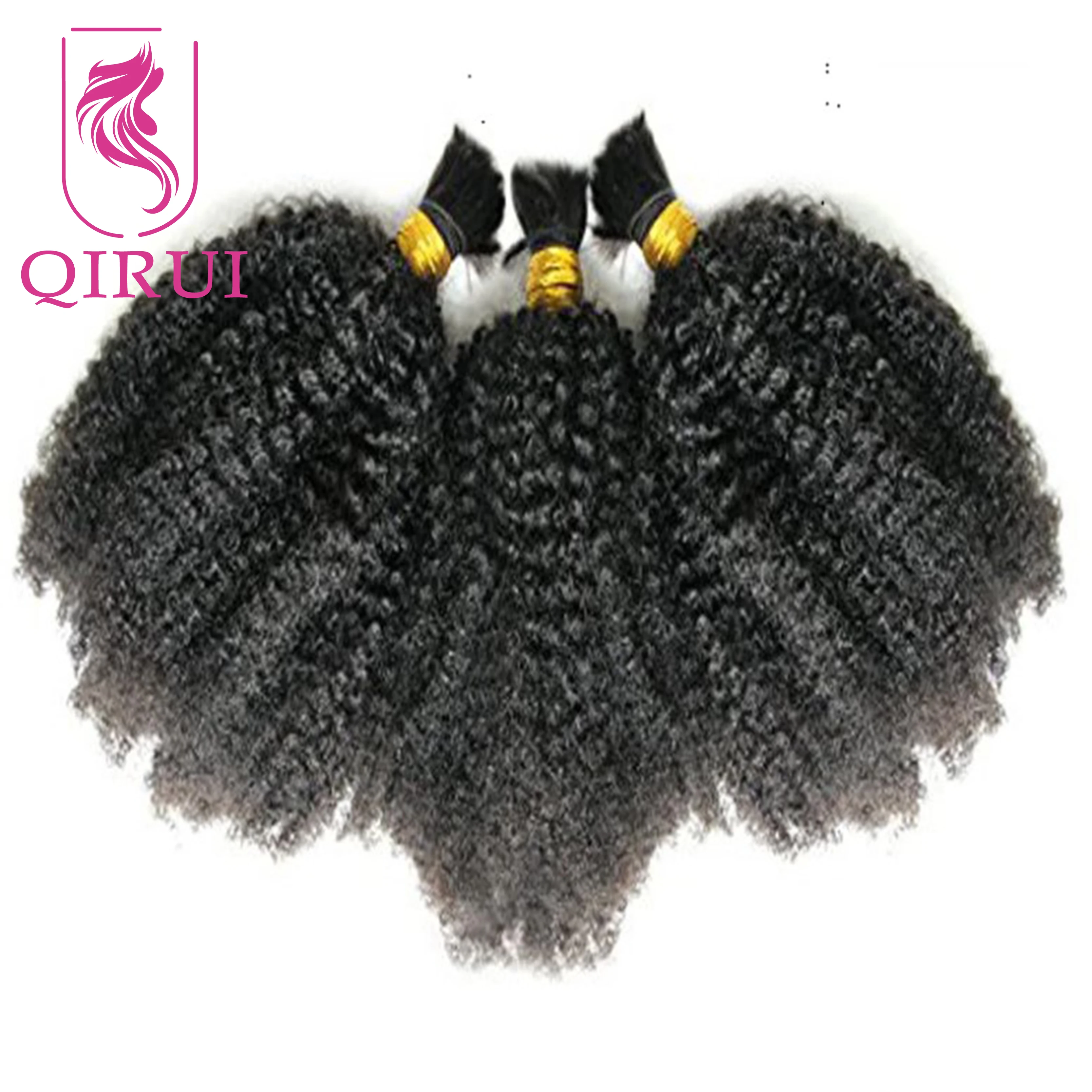 

Afro Kinky Curly Human Hair Bulk for Braiding Unprocessed Brazilian Remy Human Hair Extension Bundles No Weft Natural Color