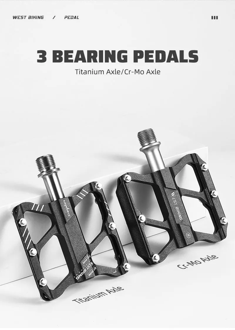 WEST BIKING Lightweight Bicycle Pedals Road Bike Flat Pedals 3 Bearings Titanium/CR-MO Shaft Ultralight Non-Slip Racing Pedals
