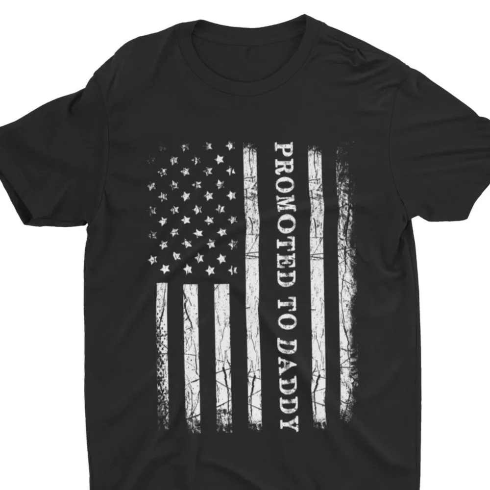 

Promoted To Daddy American Flag T-shirt Fathers Day Gifts T Shirt Men Premium Cotton Casual Short Sleeve Tees