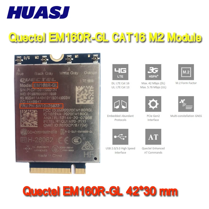 Huasj Em160r Quectel Módulo M.2 Lte Em160r-gl Cat16 Original para Lenovo Thinkpad T14 P14s P15 P15g P15s P17