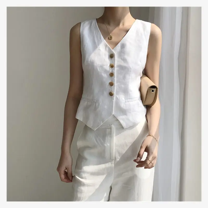 Women's Linen Vest Casual Sleeveless Vests for Women 2023 New Style Suit  Vests White V Neck Waistcoat Female Clothing - AliExpress