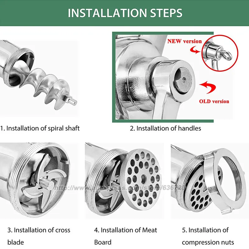 Manual Meat Grinder Stainless Steel Hand Crank Meat Grinding Machine Sausage Stuffer Filler Household Pork Mincer Sausage Maker 5