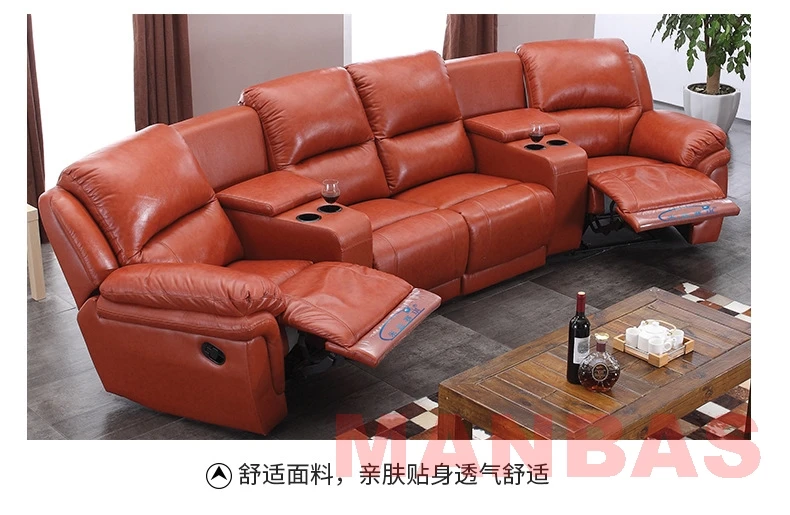 MANBAS Living Room Sofas Manual / Electric Recliner Italinan Genuine Leather Couch Retractable Theater Reclining Armchair 4 Seat