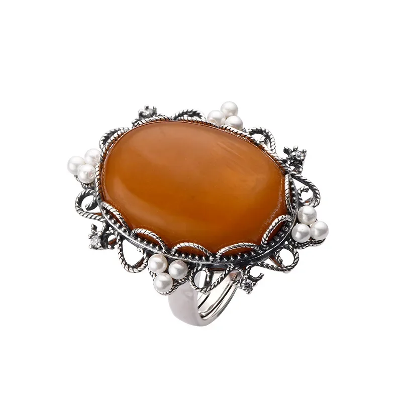S925 sterling silver charms pendants for Women New Fashion Palace style Oval mellite hollow filigree rings jewelry free shipping